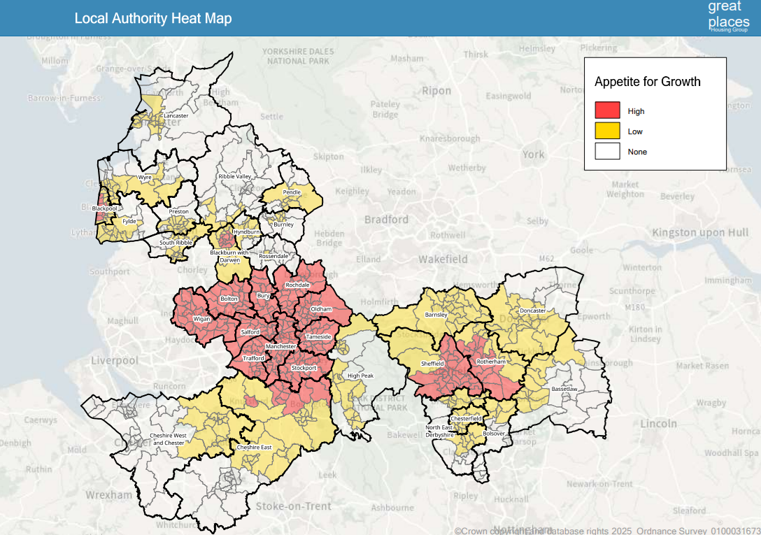 A heat map of areas we are interested in land