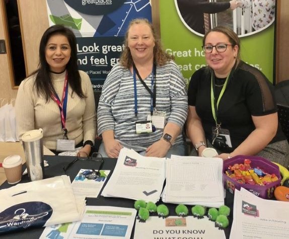 Community Partnership Manager Aateeka Bashir, Neighbourhood Services Manager Mary Brown and Employability Coach Stacey Fletcher spoke to pupils at the Pleckgate High School jobs fair