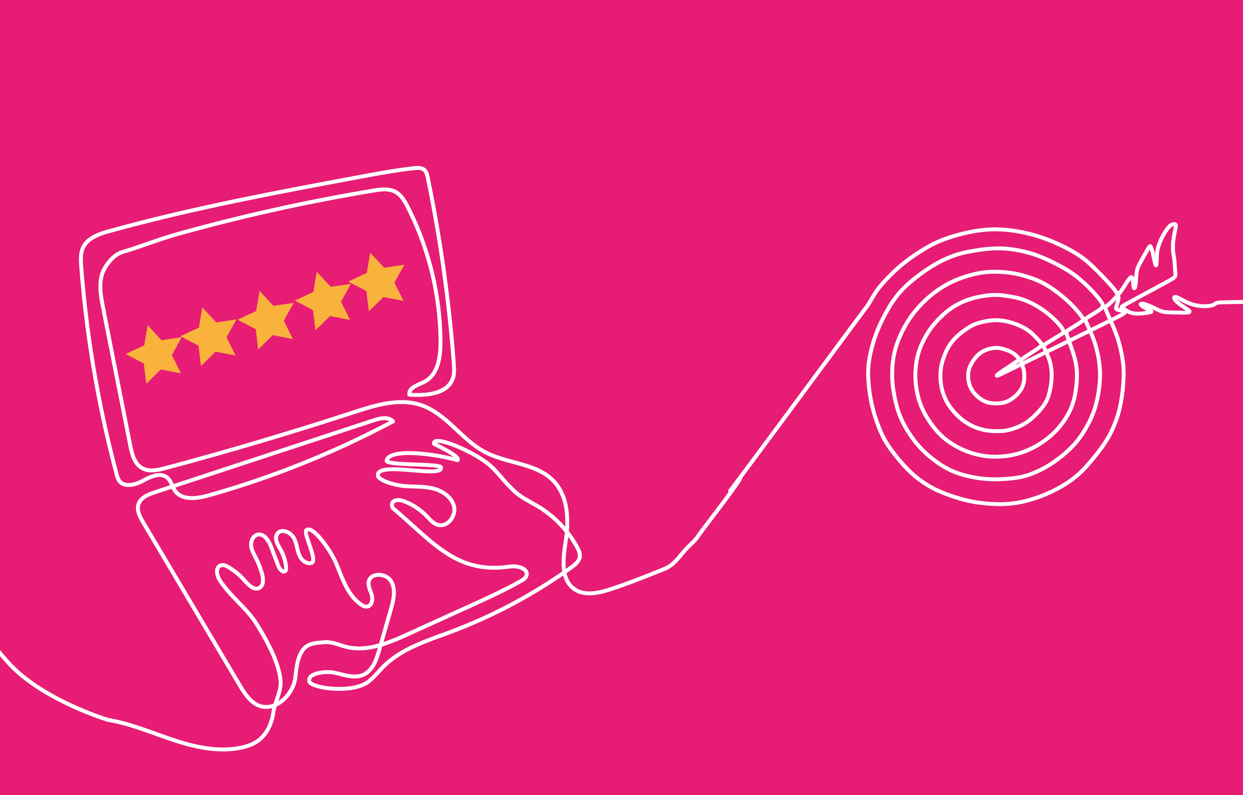 Line drawing of hands with a keyboard and target